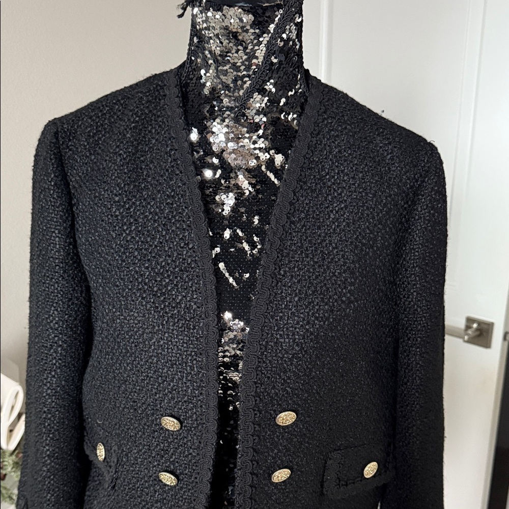 Zara Black Blazer with Gold Buttons - Picture 2 of 7